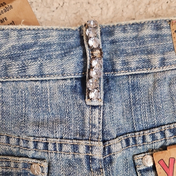 Younique Distressed Denim Mini Skirt with bedazzled rhinestone Belt Loops - Picture 10 of 10